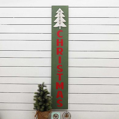 Parisloft Merry Christmas Vertical Wood Wall Sign for Front Door or Porch, Green, 47.5"H