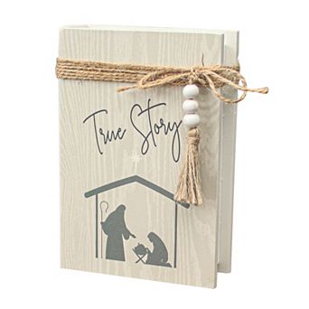 Parisloft True Story Decorative Faux Wood Book Christmas Decor - Cream Finish - 4.5"W x 6.5"H