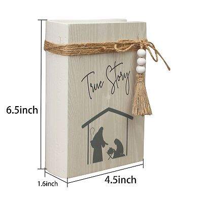 Parisloft True Story Decorative Faux Wood Book Christmas Decor - Cream Finish - 4.5"W x 6.5"H