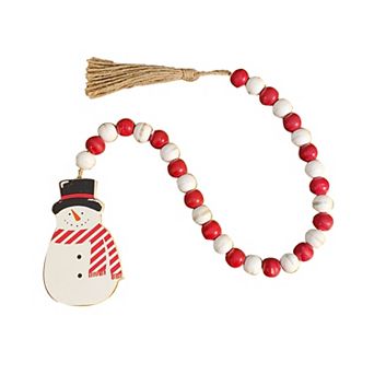 Parisloft Christmas Wood Bead Garland with Snowman Decor, Christmas Decor, 33"L