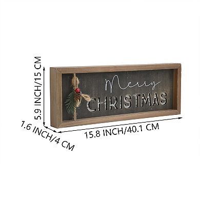 Parisloft Merry Christmas Farmhouse Wood Farmed Tabletop Sign