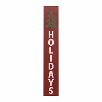 Parisloft Happy Holidays Vertical Wood Christmas Wall Sign for Front Door or Porch, Red, 47.5"H