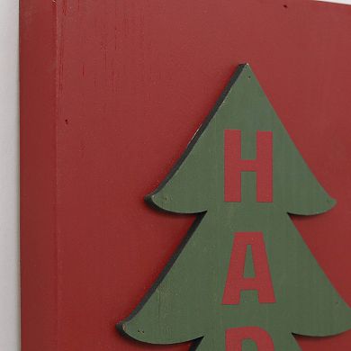 Parisloft Happy Holidays Vertical Wood Christmas Wall Sign for Front Door or Porch, Red, 47.5"H
