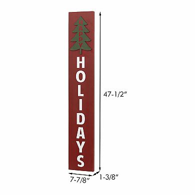 Parisloft Happy Holidays Vertical Wood Christmas Wall Sign for Front Door or Porch, Red, 47.5"H