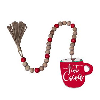Parisloft Hot Cocoa Winter Decor Wood Bead Garland with Tassels, 31"L