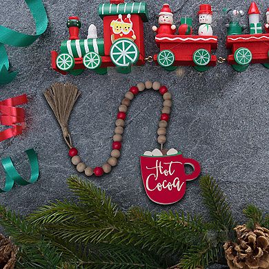 Parisloft Hot Cocoa Winter Decor Wood Bead Garland with Tassels, 31"L