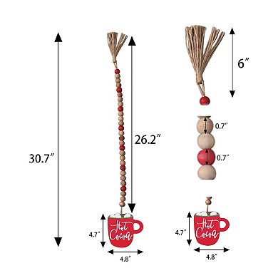Parisloft Hot Cocoa Winter Decor Wood Bead Garland with Tassels, 31"L