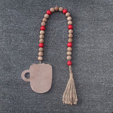 Parisloft Hot Cocoa Winter Decor Wood Bead Garland with Tassels, 31"L