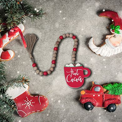 Parisloft Hot Cocoa Winter Decor Wood Bead Garland with Tassels, 31"L