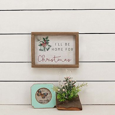 Parisloft I'll Be Home for Christmas Wood Frame Wall Sig, 7.875"W x 6"H