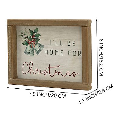 Parisloft I'll Be Home for Christmas Wood Frame Wall Sig, 7.875"W x 6"H