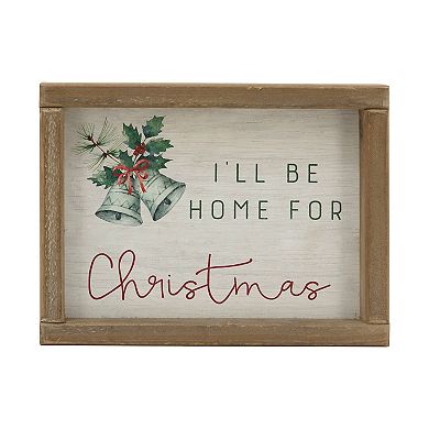 Parisloft I'll Be Home for Christmas Wood Frame Wall Sig, 7.875"W x 6"H