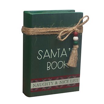 Parisloft Santa's Book Naughty and Nice List Wood Book Decor Sign, Green, 4.5"W x 6.5"H