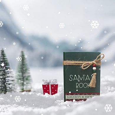 Parisloft Santa's Book Naughty and Nice List Wood Book Decor Sign, Green, 4.5"W x 6.5"H