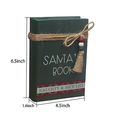 Parisloft Santa's Book Naughty and Nice List Wood Book Decor Sign, Green, 4.5"W x 6.5"H