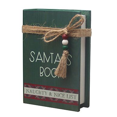 Parisloft Santa's Book Naughty and Nice List Wood Book Decor Sign, Green, 4.5"W x 6.5"H