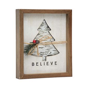 Parisloft Believe Framed Wood Wall Sign with Cutout Christmas Tree