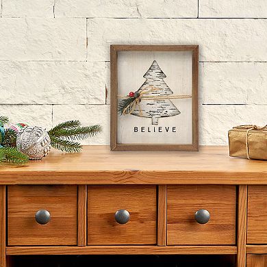 Parisloft Believe Framed Wood Wall Sign with Cutout Christmas Tree