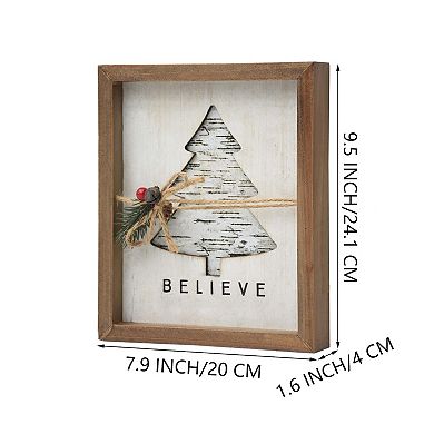 Parisloft Believe Framed Wood Wall Sign with Cutout Christmas Tree
