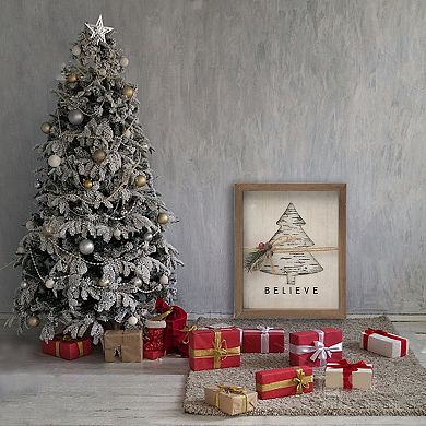 Parisloft Believe Framed Wood Wall Sign with Cutout Christmas Tree