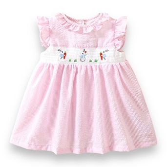 Toddler Girls Striped Smocked Easter Bunny Dress