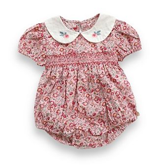 Baby Girls Pink Smocked Floral Romper