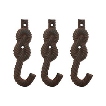 Parisloft Retro Cast Iron Rope Wall Hooks for Coat Towel Keys, Antique Brown, Set of 3