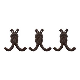 Parisloft Cast Iron Rope Wall Hooks for Coat Towel Keys, Set of 3