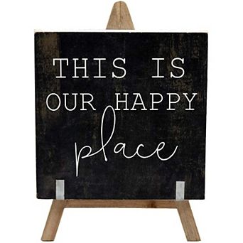 Parisloft This is Our Happy Place Wooden A-Frame Freestanding Home Decor,Farmhouse Wood Sign