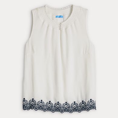 Women's Draper James Embroidered Hem Sleeveless Top