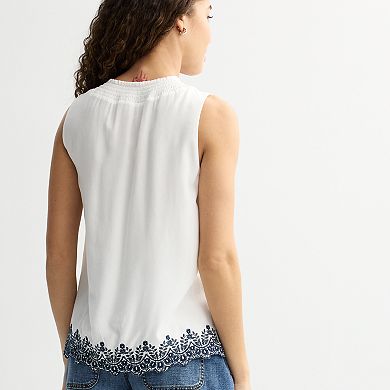 Women's Draper James Embroidered Hem Sleeveless Top
