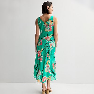 Women's Robbie Bee Drape Neck Midi Dress, Size: 2, Green Floral