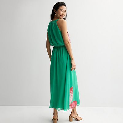 robbie bee halter dress Robbie Bee Plus Size Printed Chiffon Halter Midi Dress In Navy Orchid