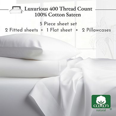 California Design Den Soft 400 Thread Count Deep Pocket Sheet Set - 100% Cotton Sateen