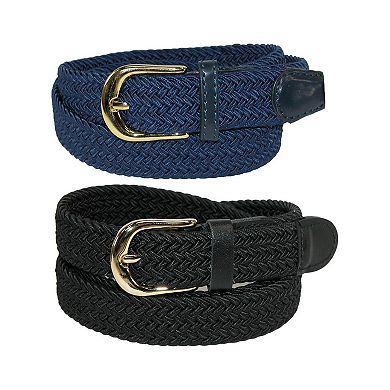 Ctm Women's Elastic Braided Stretch Belt (pack Of 2 Colors)