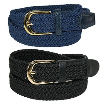 Ctm Women's Elastic Braided Stretch Belt (pack Of 2 Colors)