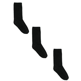 Kids' Cotton Ribbed Uniform School Crew Socks (pack Of 3)