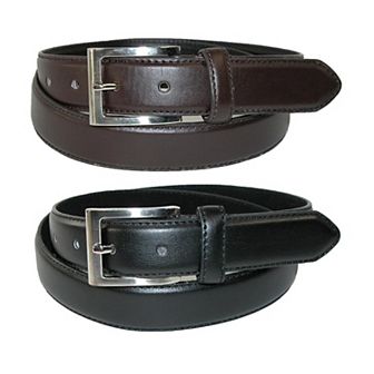 CTM Men's Leather Basic Dress Belt With Silver Buckle (Pack Of 2 Colors, Order One Size Up)