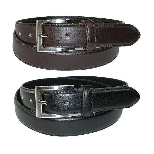 CTM Men's Leather Basic Dress Belt with Silver Buckle (Pack of 2 Colors)