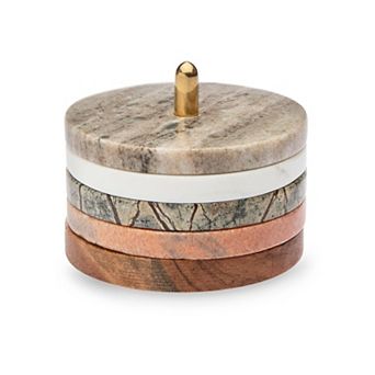 Godinger Silver Marble and Wood Paddleboard Coaster Set