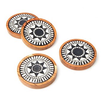 Godinger Silver Calle Porcelain & Wood Coaster Set