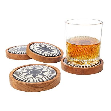 Godinger Silver Calle Porcelain & Wood Coaster Set