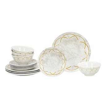 Godinger Silver Rotolo Porcelain 12 pc Dinnerware Set, Service for 4