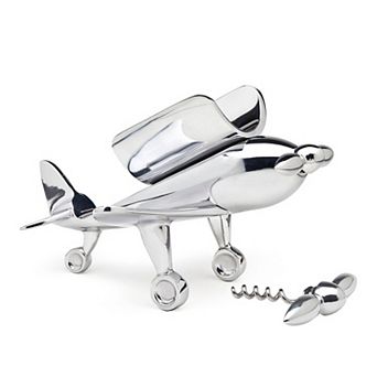 Godinger Silver Airplane Wine Bottle Holder with Corkscrew