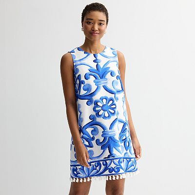 Women's Farmers Market Sleeveless Pom Pom Trim Shift Dress