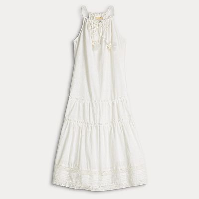 women's farmers market sleeveless tiered slip dress with crochet trim Women's Farmers Market Halter Tiered Dress