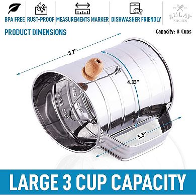 Zulay Kitchen 3 Cup Stainless Steel Flour Sifter
