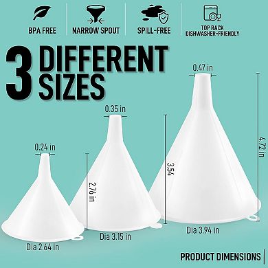 Zulay 3-Pieces Plastic Funnel Set - Large, Medium, and Small Kitchen Funnels for Filling Bottles