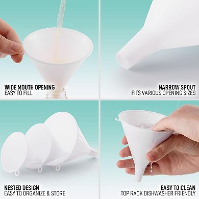 Zulay 3-Pieces Plastic Funnel Set - Large, Medium, and Small Kitchen Funnels for Filling Bottles