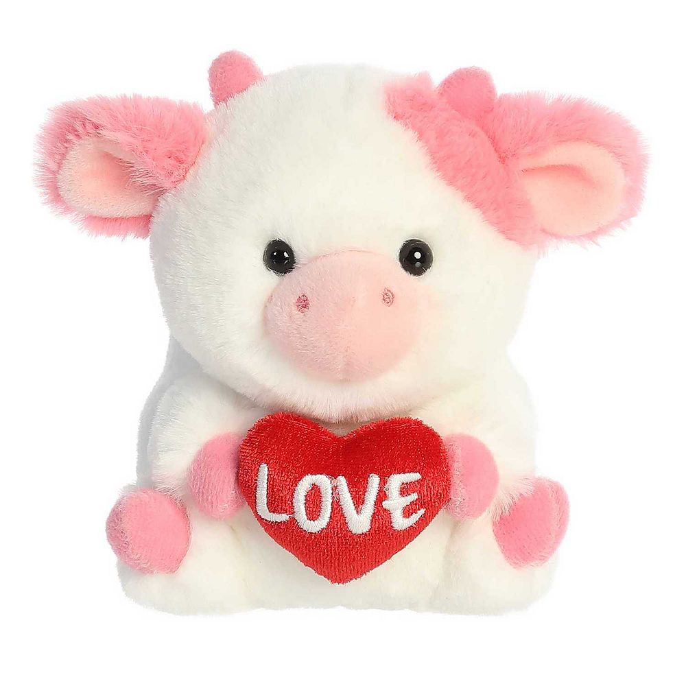Aurora - Mini Pink Rolly Pet - 5" Love Cow - Round Stuffed Animal
